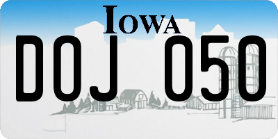 IA license plate DOJ050