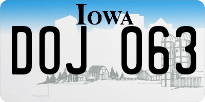 IA license plate DOJ063