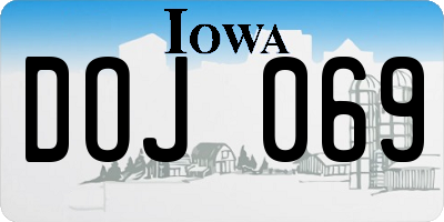 IA license plate DOJ069