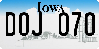 IA license plate DOJ070