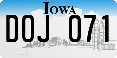 IA license plate DOJ071