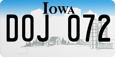 IA license plate DOJ072
