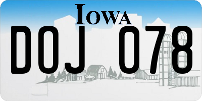 IA license plate DOJ078