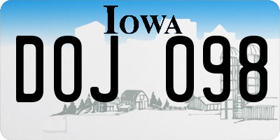 IA license plate DOJ098