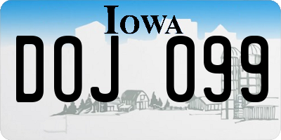 IA license plate DOJ099