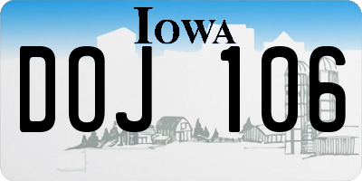 IA license plate DOJ106