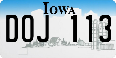 IA license plate DOJ113