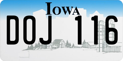 IA license plate DOJ116