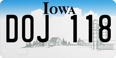 IA license plate DOJ118