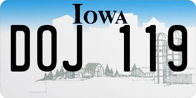 IA license plate DOJ119
