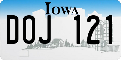 IA license plate DOJ121