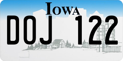IA license plate DOJ122