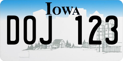 IA license plate DOJ123