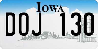 IA license plate DOJ130