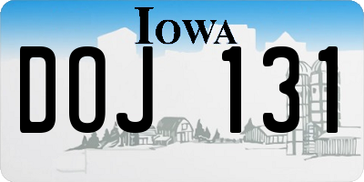 IA license plate DOJ131