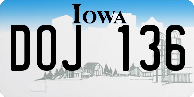 IA license plate DOJ136