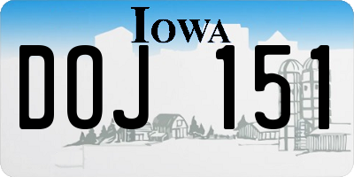 IA license plate DOJ151