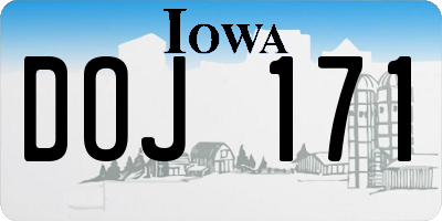IA license plate DOJ171