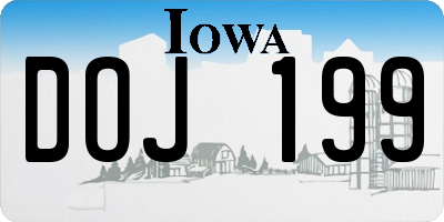 IA license plate DOJ199