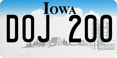 IA license plate DOJ200