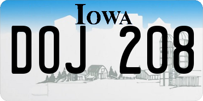 IA license plate DOJ208