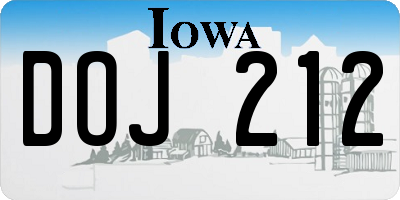 IA license plate DOJ212