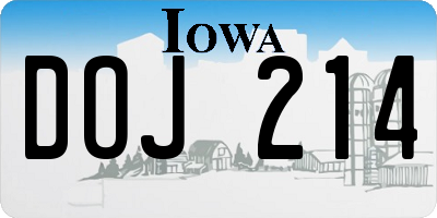 IA license plate DOJ214