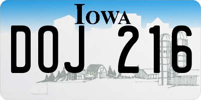 IA license plate DOJ216