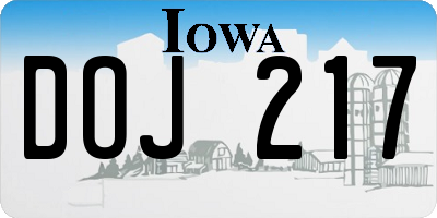 IA license plate DOJ217