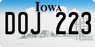 IA license plate DOJ223