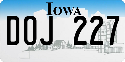IA license plate DOJ227