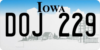 IA license plate DOJ229