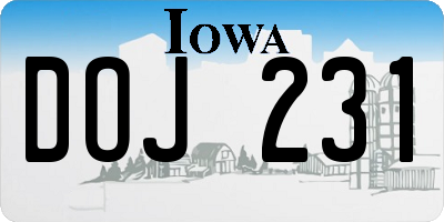 IA license plate DOJ231