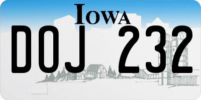 IA license plate DOJ232