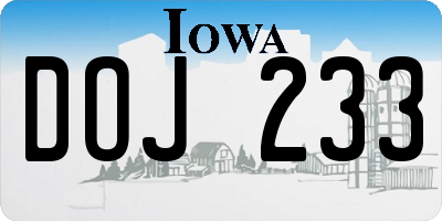 IA license plate DOJ233