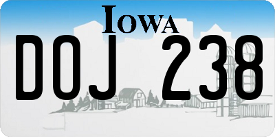 IA license plate DOJ238