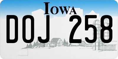 IA license plate DOJ258