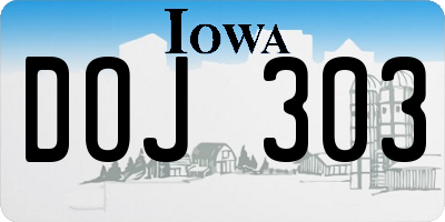 IA license plate DOJ303