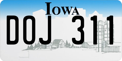 IA license plate DOJ311