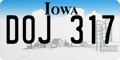 IA license plate DOJ317