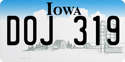 IA license plate DOJ319