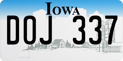 IA license plate DOJ337