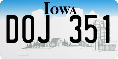 IA license plate DOJ351