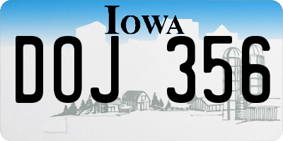 IA license plate DOJ356