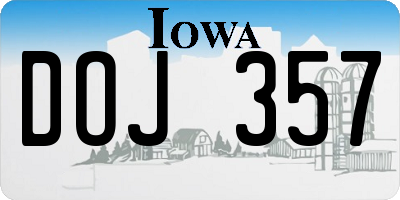 IA license plate DOJ357
