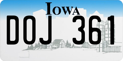 IA license plate DOJ361