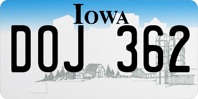 IA license plate DOJ362