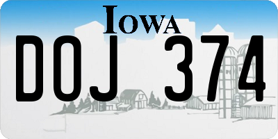 IA license plate DOJ374