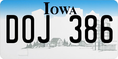 IA license plate DOJ386