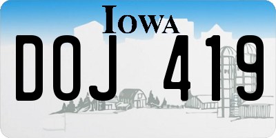 IA license plate DOJ419